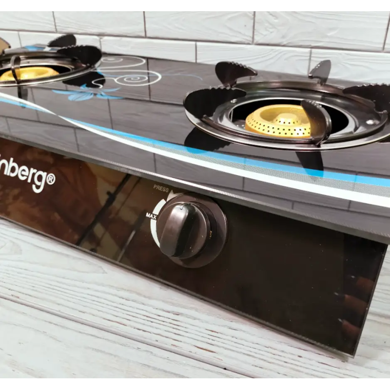 Настільна газова плита на 2 конфорки під балонний газ нержавіюча сталь Rainberg RB-2231 Black Настільна газова плита на 2 конфорки під балонний газ нержавіюча сталь Rainberg RB-2231 Black