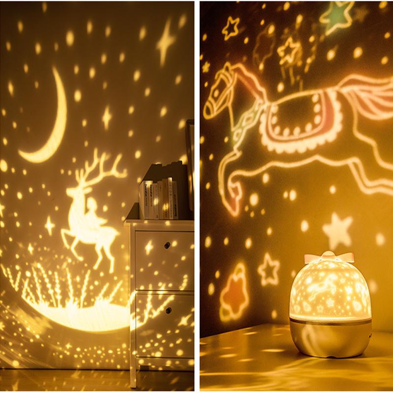 Ночник обертовий, світлодіодна лампа-проектор з зірками для дитячої MA-11 Рожевий