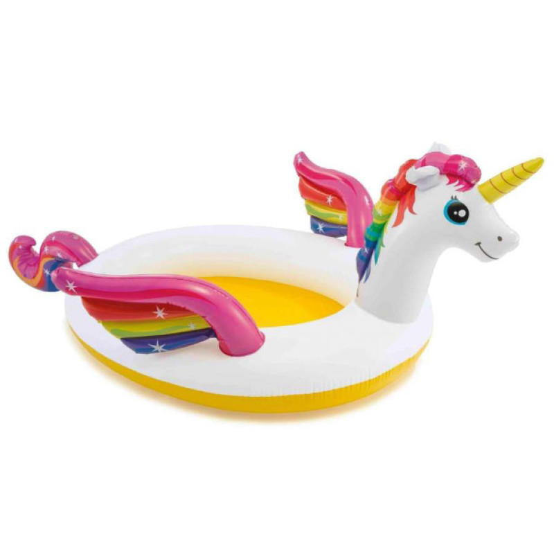 Надувний басейн дитячий від 1 року з фонтаном Intex 57441 Єдиноріг 272х193х104см 151л Різнокольоровий