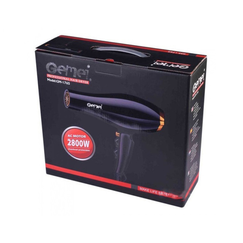 Фен для волосся з функцією іонізації, потужним мотором та 3 режимами Gemei GM-1765 2800Вт Чорно-жовтий