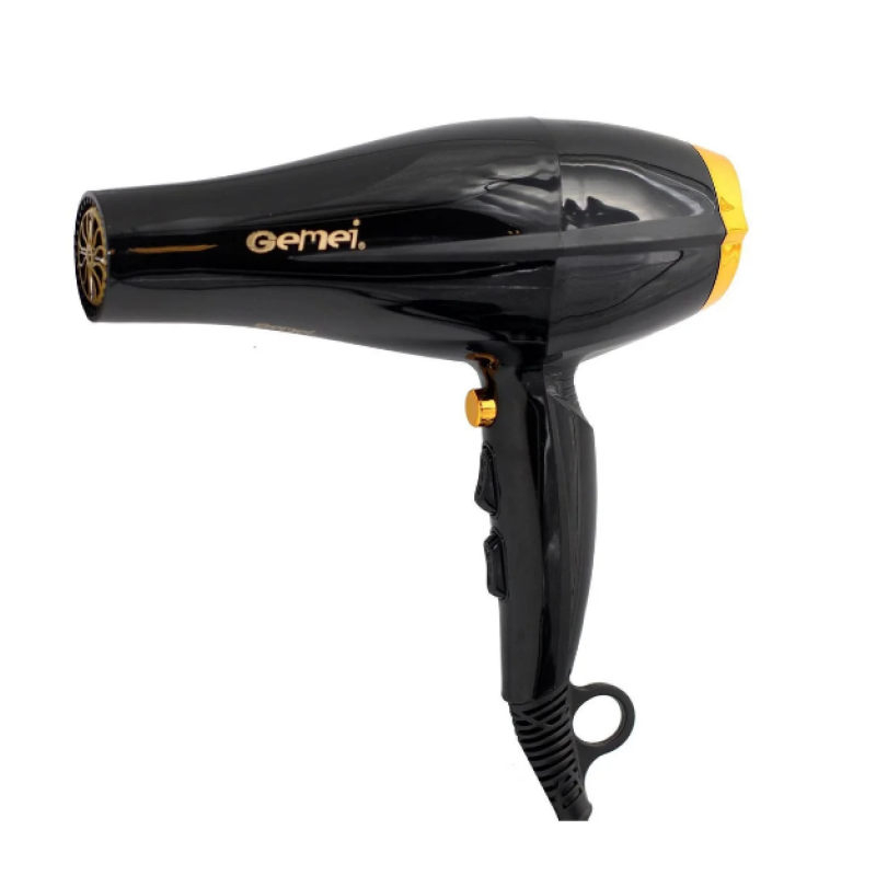 Фен для волосся з функцією іонізації, потужним мотором та 3 режимами Gemei GM-1765 2800Вт Чорно-жовтий