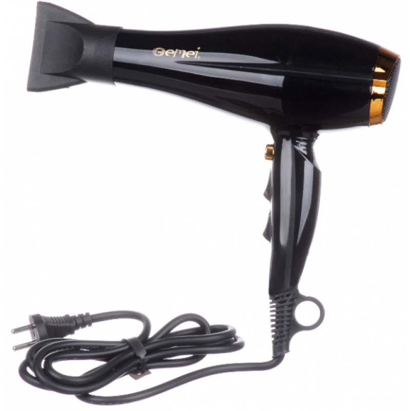 Фен для волосся з функцією іонізації, потужним мотором та 3 режимами Gemei GM-1765 2800Вт Чорно-жовтий