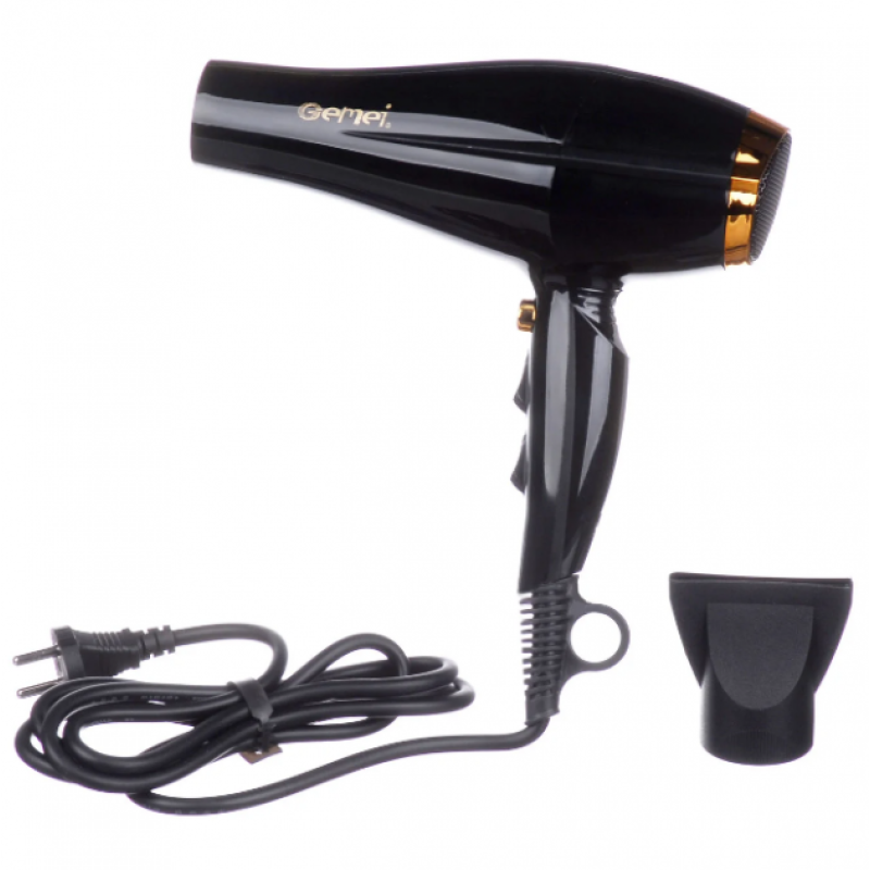 Фен для волосся з функцією іонізації, потужним мотором та 3 режимами Gemei GM-1765 2800Вт Чорно-жовтий