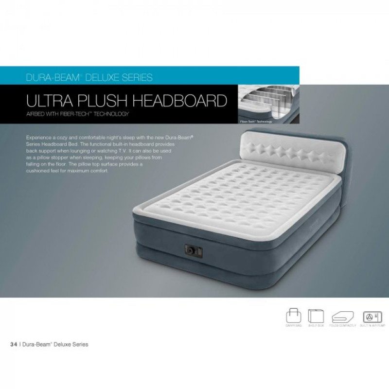 Матрац двомісний з підголівником ПВХ з флокованим покриттям надувне ліжко з електронасосом 220-240V Intex 64448 152х236х86/46см Сірий