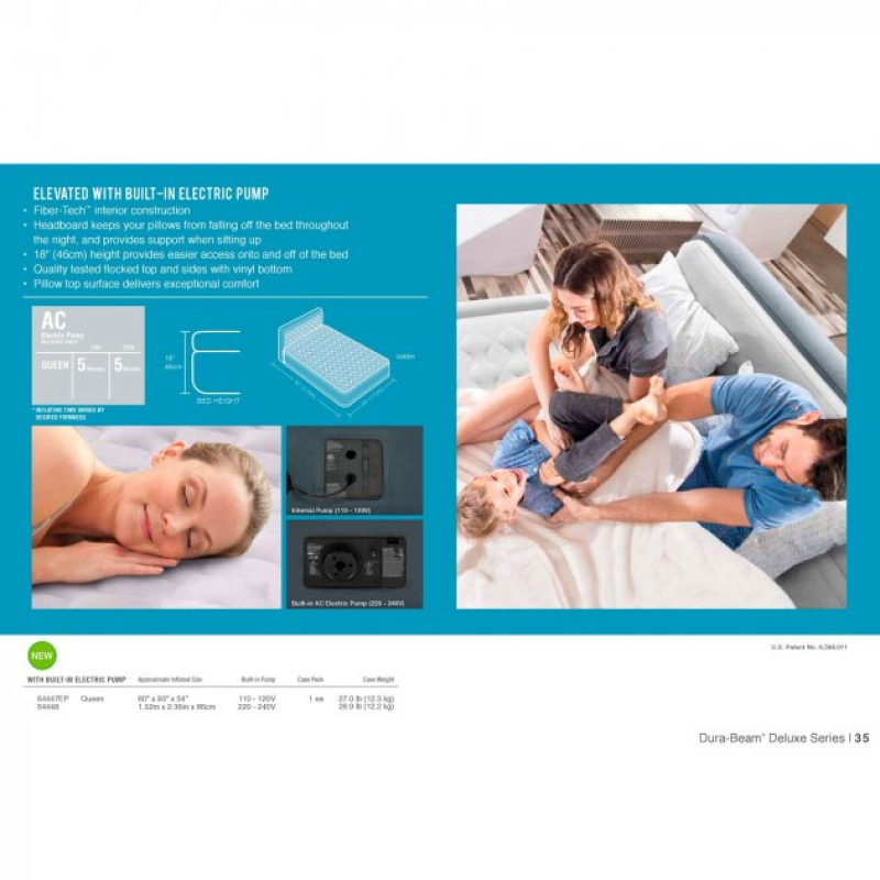 Матрац двомісний з підголівником ПВХ з флокованим покриттям надувне ліжко з електронасосом 220-240V Intex 64448 152х236х86/46см Сірий