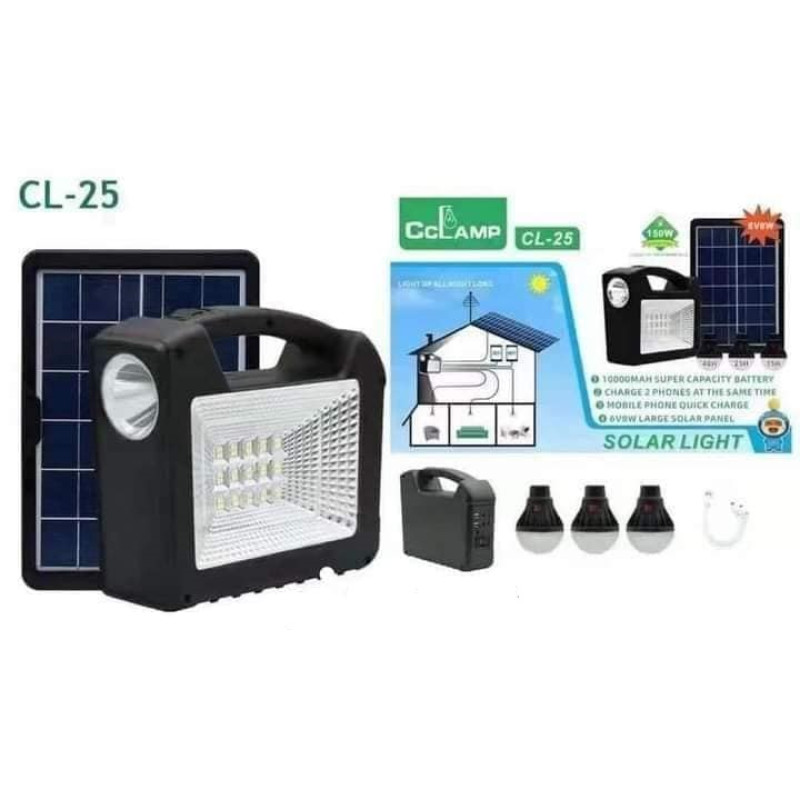 LED ліхтар із сонячною панеллю, функцією повербанку та 3 лампочками CcLamp CL-25 Чорний