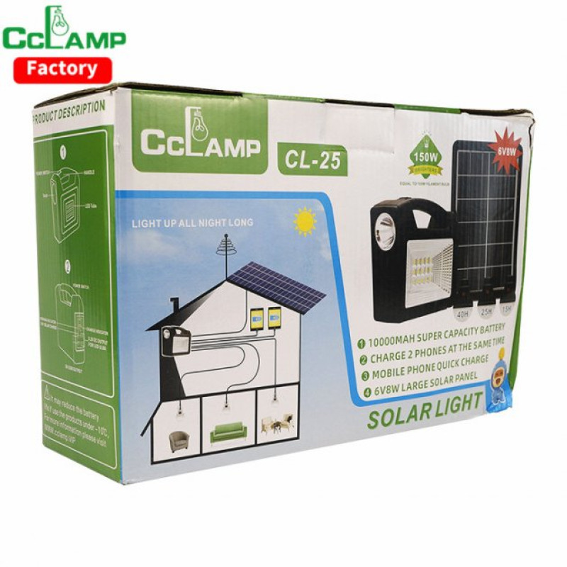 LED ліхтар із сонячною панеллю, функцією повербанку та 3 лампочками CcLamp CL-25 Чорний