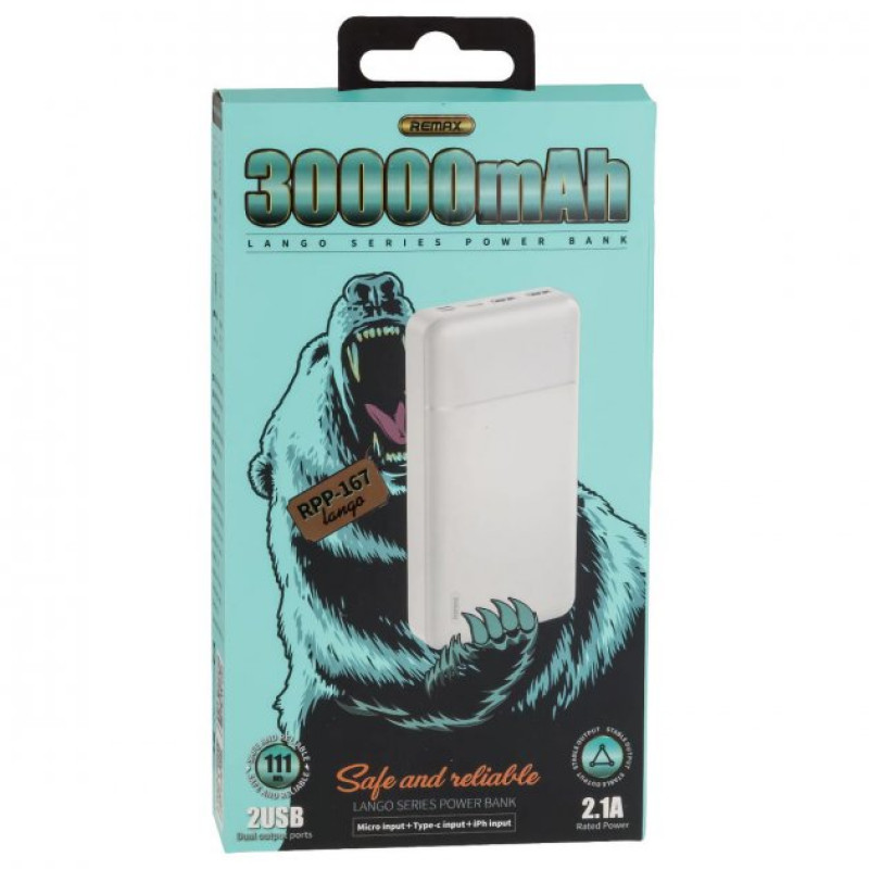 Портативний зарядний пристрій павербанк REMAX RPP-167 Lango 30000mAh White (RPP-167 Lango White)