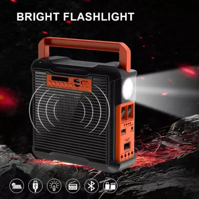 Багатофункціональний LED ліхтар із сонячною панеллю, радіо, MP3 плеєр, функцією повербанку та 3 лампочками Easy Power EP-395 Bluetooth Чорно-оранжевий