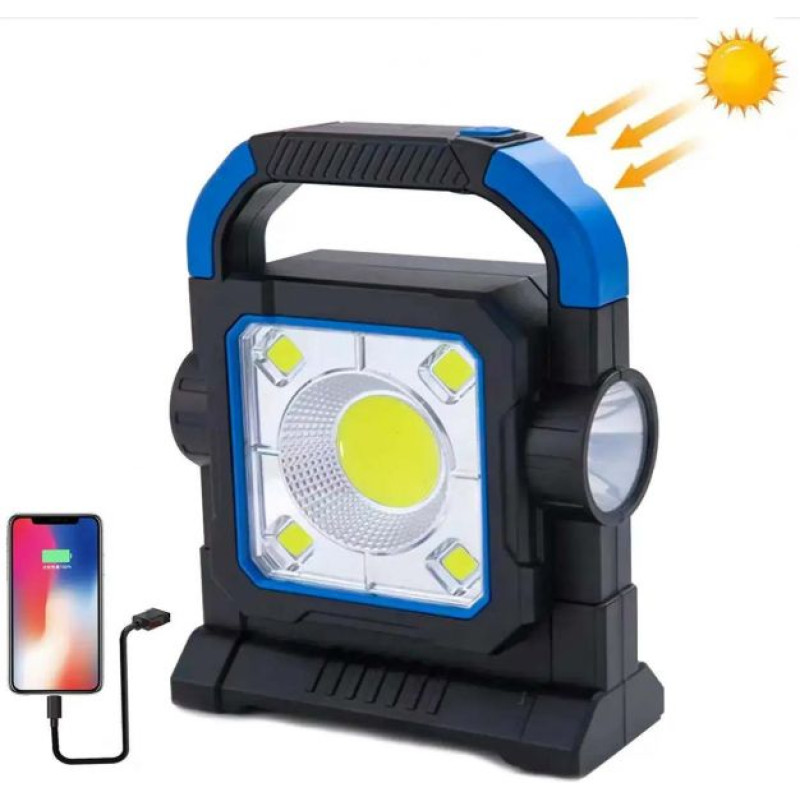 Ліхтарик LED кемпінговий аварійний акумуляторний прожектор з сонячною панеллю аварійний UKC Police HC-7078A+5W+5COB-1 Синій