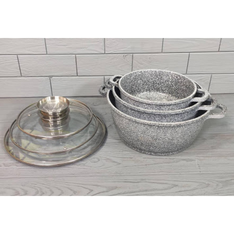 Набір каструль казанів з антипригарним покриттям, Набір посуду 6 предметів UNIQUE UN-5511, Сірий