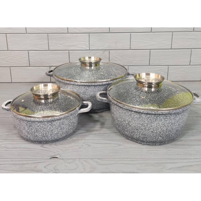Набір каструль казанів з антипригарним покриттям, Набір посуду 6 предметів UNIQUE UN-5511, Сірий
