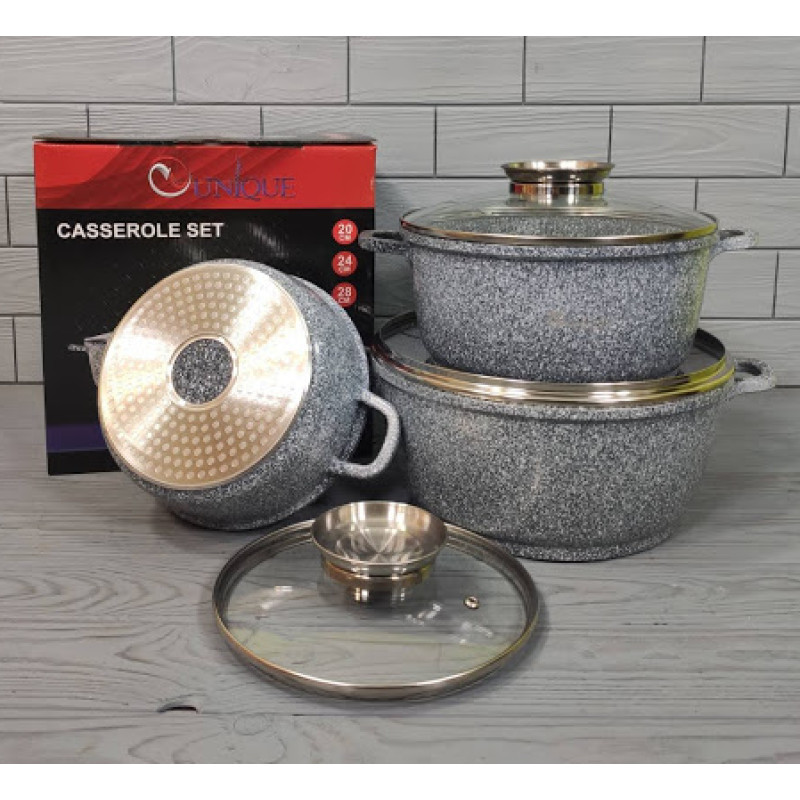 Набір каструль казанів з антипригарним покриттям, Набір посуду 6 предметів UNIQUE UN-5511, Сірий
