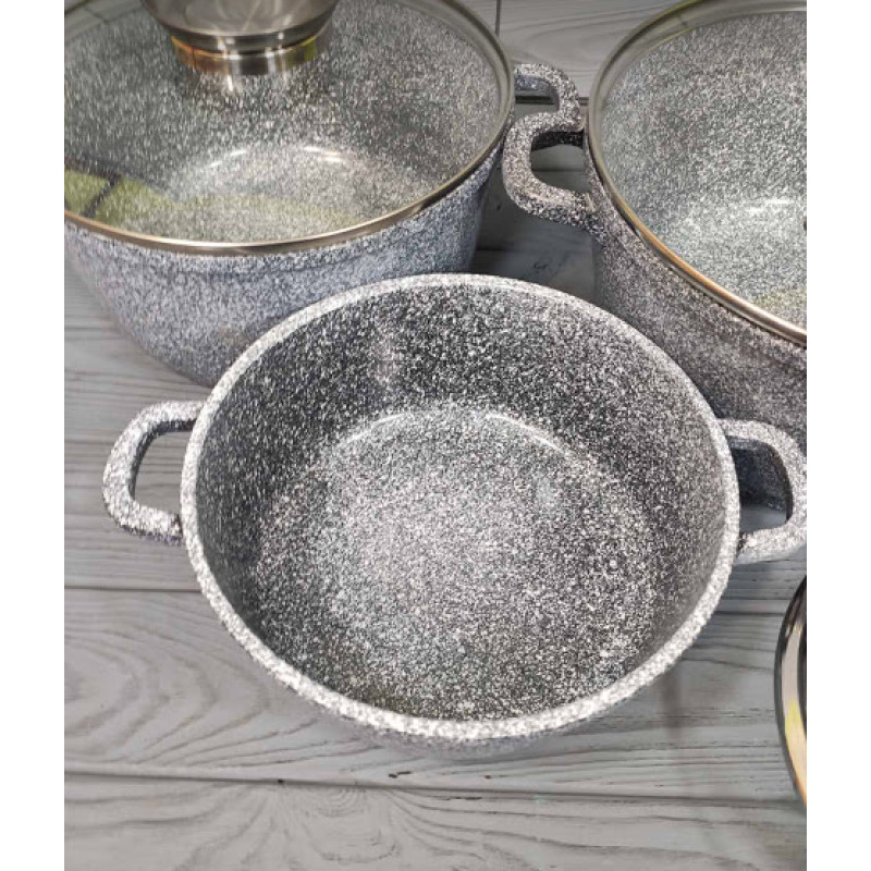 Набір каструль казанів з антипригарним покриттям, Набір посуду 6 предметів UNIQUE UN-5511, Сірий