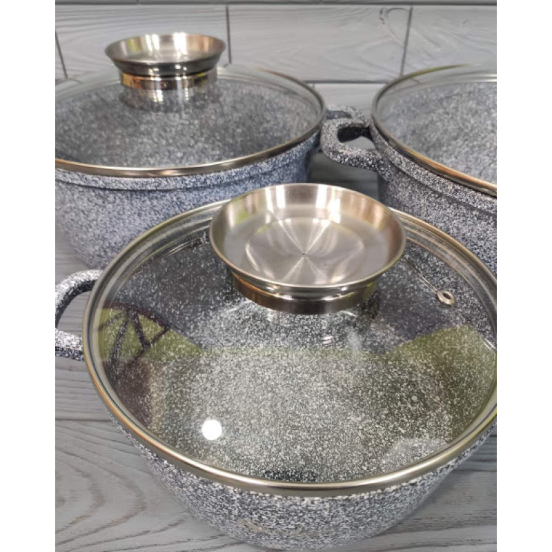 Набір каструль казанів з антипригарним покриттям, Набір посуду 6 предметів UNIQUE UN-5511, Сірий