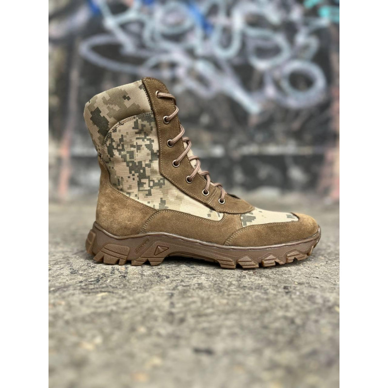 Берці тактичні чоловічі Light Boots 42 (28 см) Весна/Літо шкіра та кордура черевики легкі (Койот-Піксель)