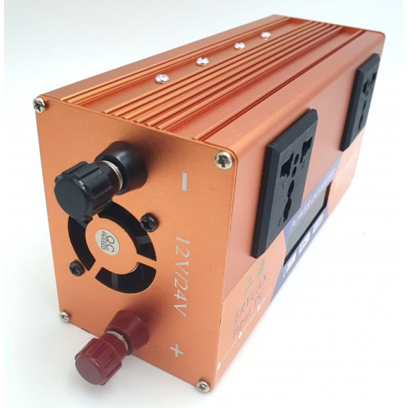 Перетворювач напруги 3000W DC 12V/24V в AC 220V з USB, інвертор із захистом від перевантажень та LCD екраном модифікована синусоїда Eryuan Коричневий