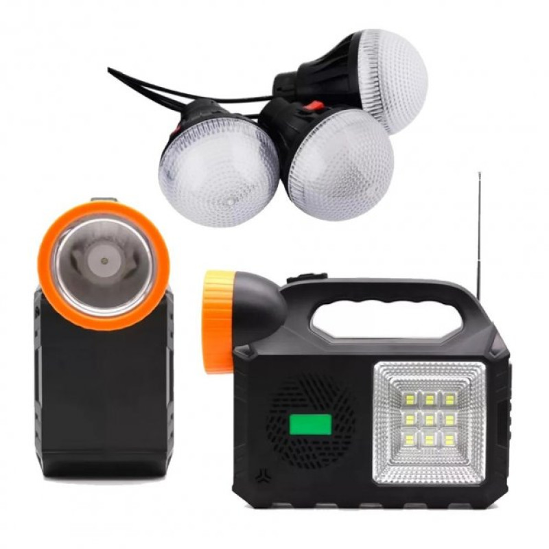 Багатофункціональний LED ліхтар із сонячною панеллю, радіо, MP3 плеєр, функцією повербанку та 3 лампочками CcLamp GD-102 Bluetooth Чорний
