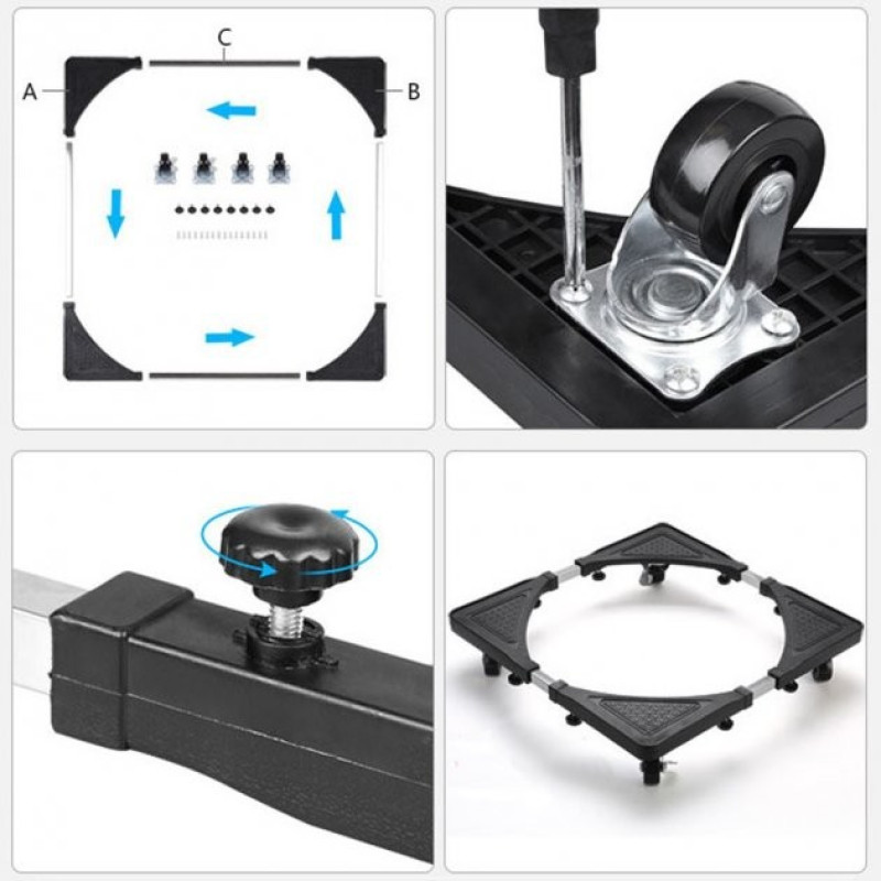 Розсувна підставка для великої побутової техніки на колесах із нержавіючої сталі до 130кг 56х56см LY-110 Black