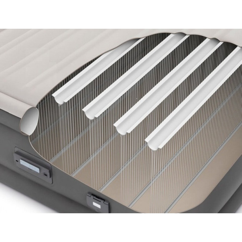 Матрац двомісний з підголівником ПВХ з флокованим покриттям надувне ліжко з електронасосом 220-240V Intex 64448 152х236х86/46см Сірий