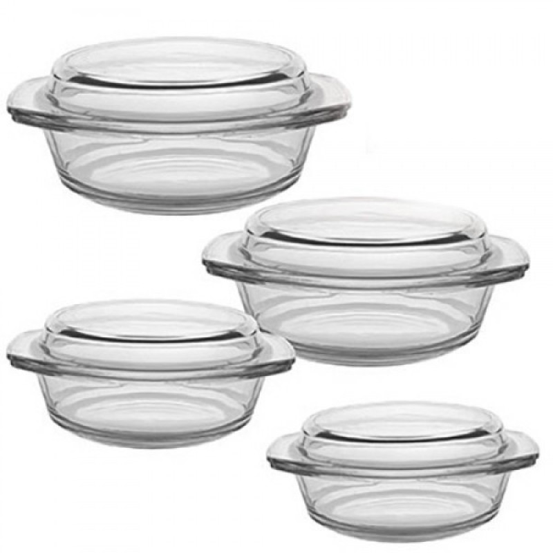 Набір скляних каструль 4 шт. з кришками "Stenson" MS-0081 Термоскло каструлі 0.75/1.0/1.5/2.0л