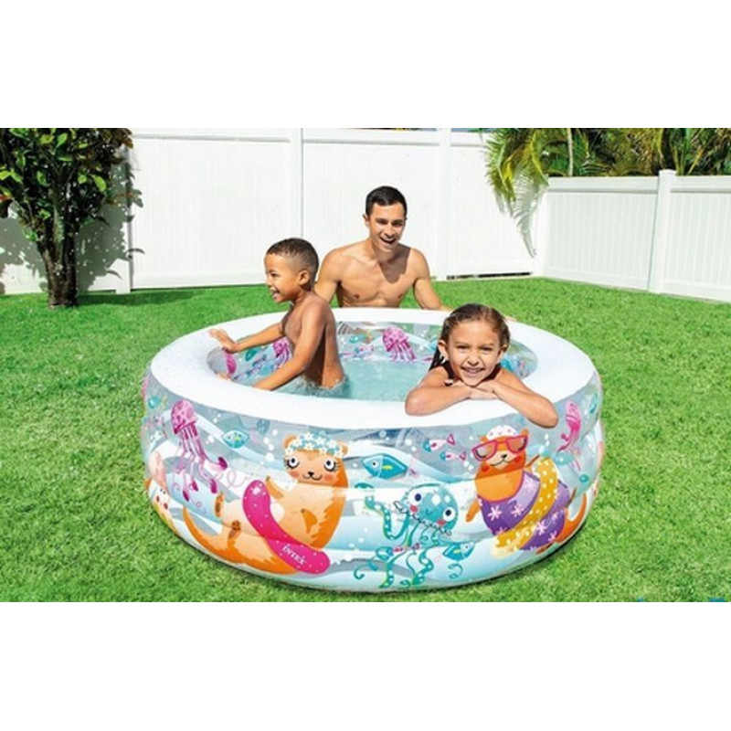 Надувний басейн дитячий від 3 років Intex 58480 Акваріум 152х56см 360л 3 камери Різнокольоровий