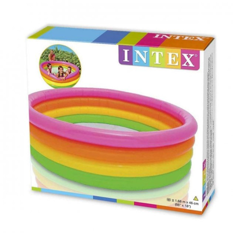 Надувний басейн дитячий від 3 років Intex 56441 Веселка 168х45см 780л 4 кільця Різнокольоровий