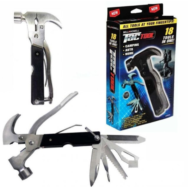 Мультитул компактний складаний з молотком TacTool 18 в 1 Black (TC09821)