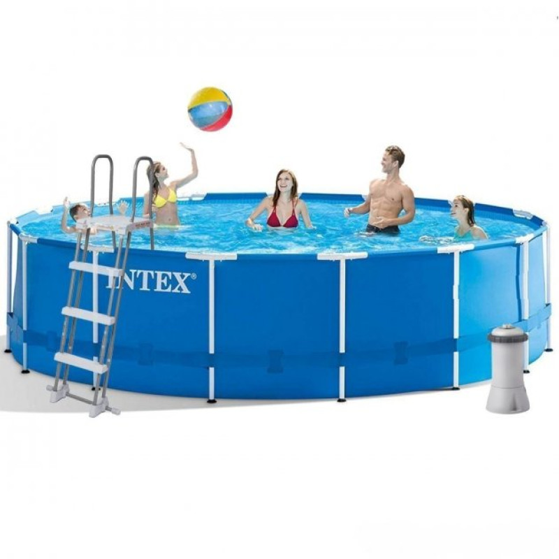 Каркасний басейн сімейний Intex 28242 457x122см 16805л з фільтр-насосом 3785л/год, сходами, тентом та підстилкою Синій