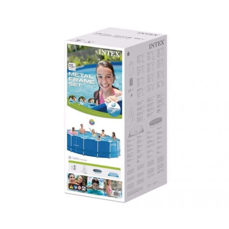 Каркасний басейн сімейний Intex 28242 457x122см 16805л з фільтр-насосом 3785л/год, сходами, тентом та підстилкою Синій