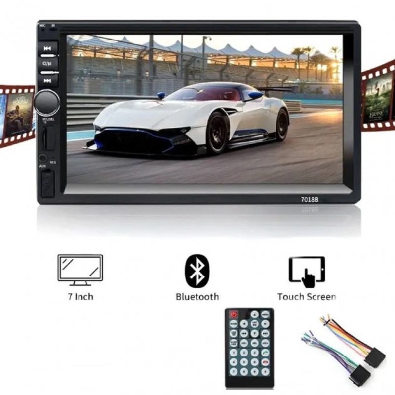 Автомагнітола 2DIN з сенсорним дисплеєм 7" з пультом керування та підтримкою камери заднього виду Bluetooth USB microSD 7018B Чорний