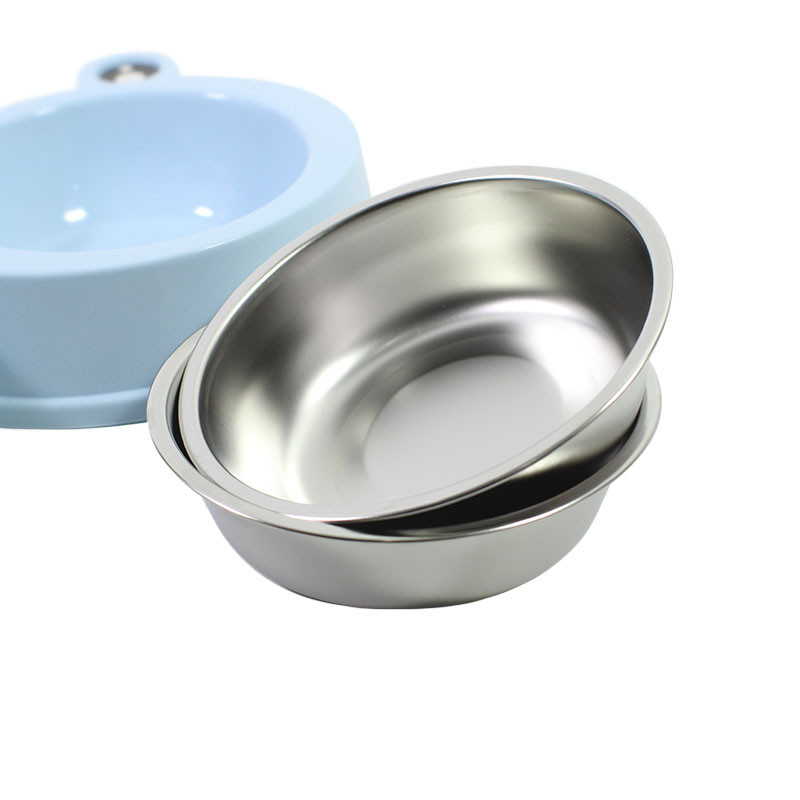 Миска для котов и собак двойная из нержавеющей стали и пластика 0.3л 36х20х5.5см Taotaopets Frog 135501 Blue