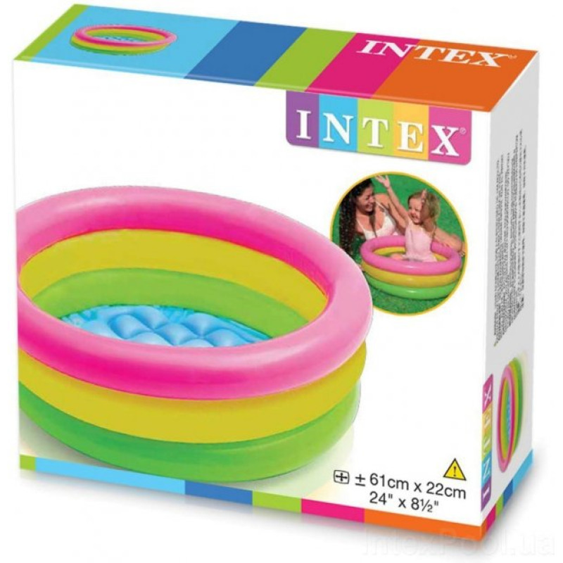Надувний басейн дитячий від 1 року Intex 57107 Веселка 61х22см 33л 3 камери Різнокольоровий