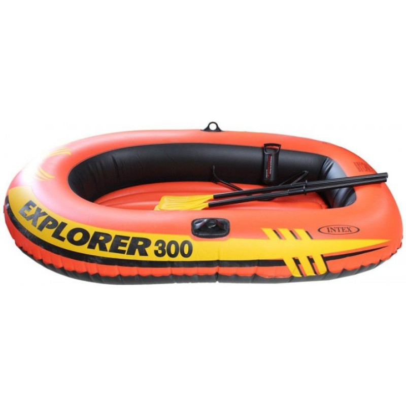Надувний човен тримісний двокамерний Intex 58332 NP Explorer 300 з пластиковими веслами та ручним насосом 211х117х41см Помаранчевий