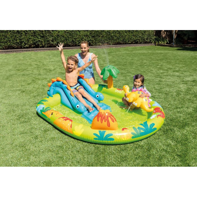 Надувний ігровий центр басейн дитячий від 3 років Intex 57166 Динопарк 191х152х58см 143л з гіркою Різнокольоровий