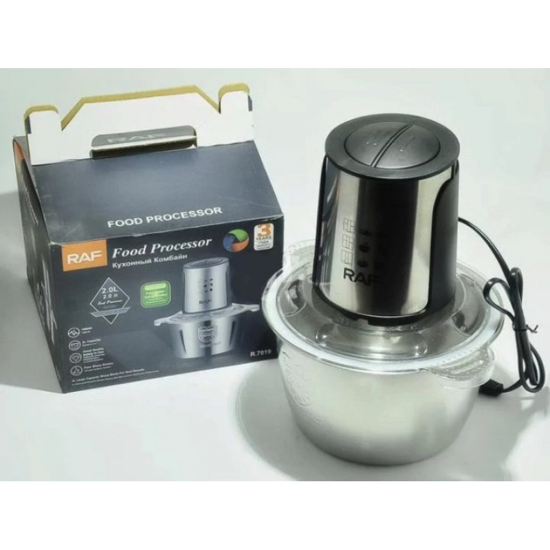 Кухонний блендер - подрібнювач із металевою чашею на 2л 2 швидкості 1000Вт RAF R7019 Сірий Кухонний блендер - подрібнювач із металевою чашею на 2л 2 швидкості 1000Вт RAF R7019 Сірий