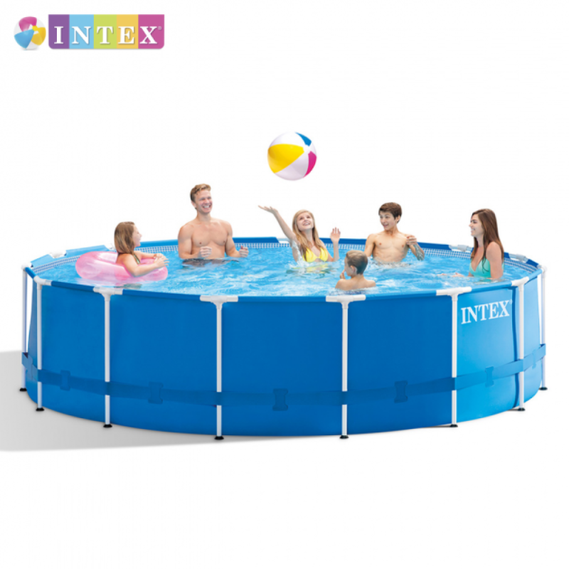 Каркасний басейн сімейний Intex 28242 457x122см 16805л з фільтр-насосом 3785л/год, сходами, тентом та підстилкою Синій