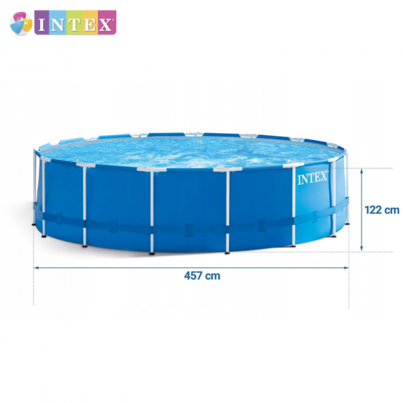 Каркасний басейн сімейний Intex 28242 457x122см 16805л з фільтр-насосом 3785л/год, сходами, тентом та підстилкою Синій