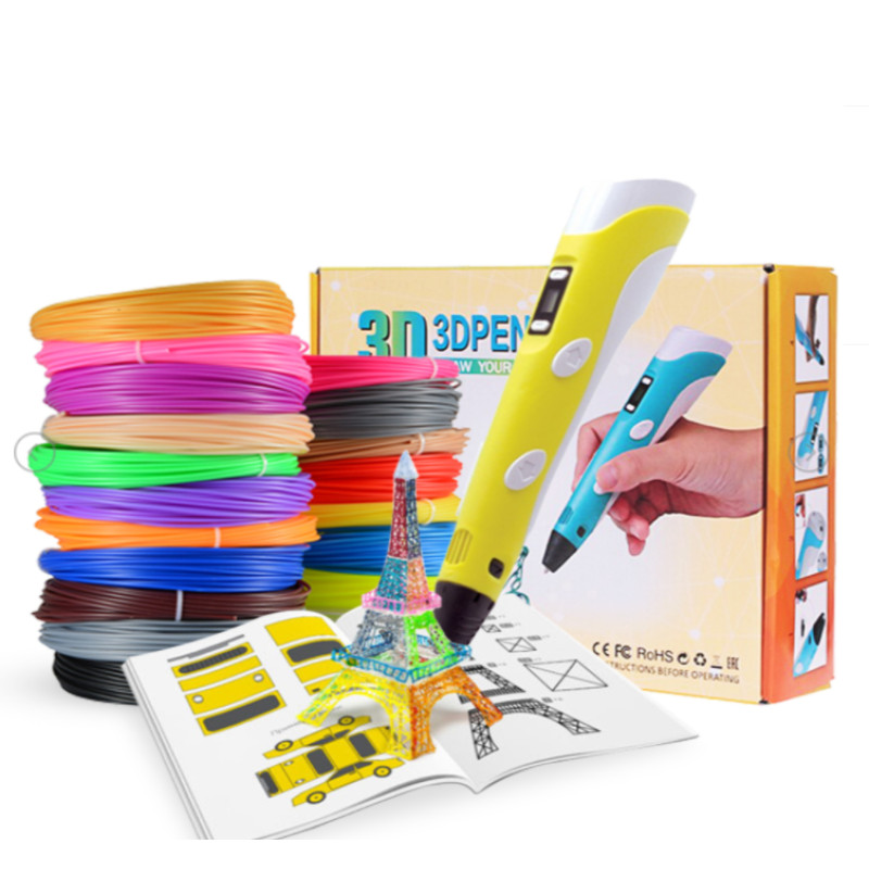 3D Ручка з екраном 3DPEN-3 на підставці з PLA пластиком Блакитний 3D Ручка з екраном 3DPEN-3 на підставці з PLA пластиком Блакитний