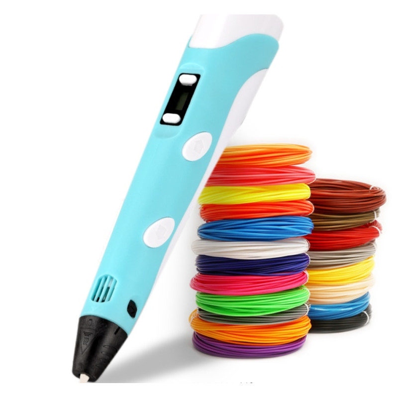 3D Ручка з екраном 3DPEN-3 на підставці з PLA пластиком Блакитний