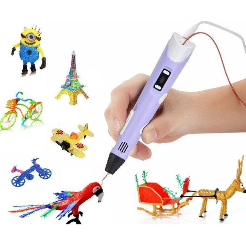 3D Ручка з екраном 3DPEN-3 на підставці з PLA пластиком Блакитний 3D Ручка з екраном 3DPEN-3 на підставці з PLA пластиком Блакитний