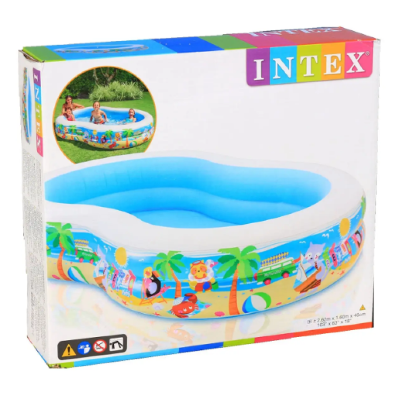 Надувной бассейн детский от 3 лет Intex 56490 Райская лагуна 262х160х46см 640л 3 камеры Разноцветный