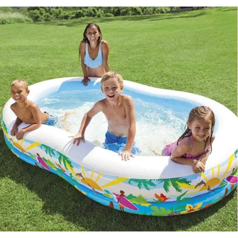 Надувной бассейн детский от 3 лет Intex 56490 Райская лагуна 262х160х46см 640л 3 камеры Разноцветный