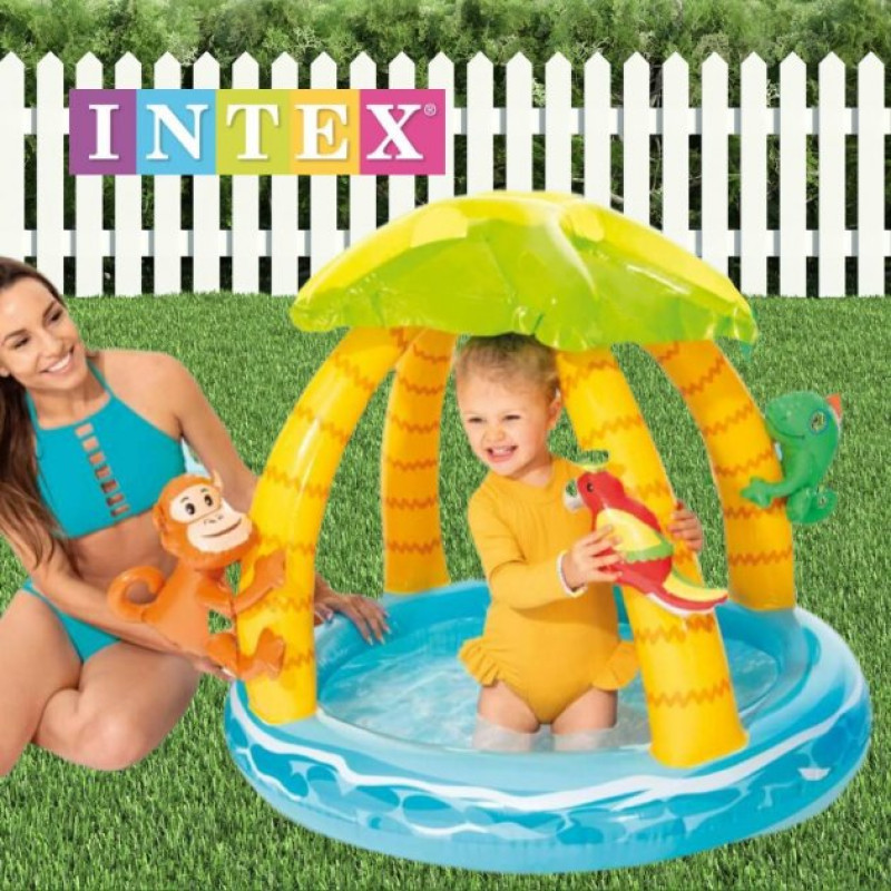 Надувний басейн дитячий від 1 року Intex 58417 Тропічний острів 120x86см 45л з надувним дном Різнокольоровий