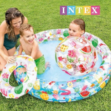 Надувний басейн дитячий від 2 років Intex 59460 Фрукти 122х25см 150л 2 кільця з м'ячиком та кругом Різнокольоровий