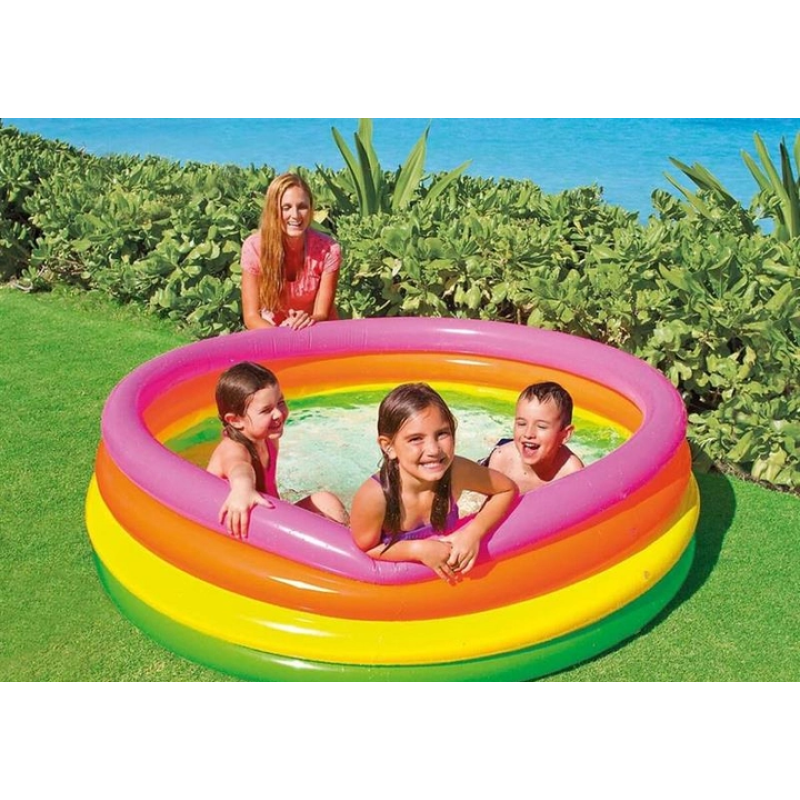Надувний басейн дитячий від 3 років Intex 56441 Веселка 168х45см 780л 4 кільця Різнокольоровий