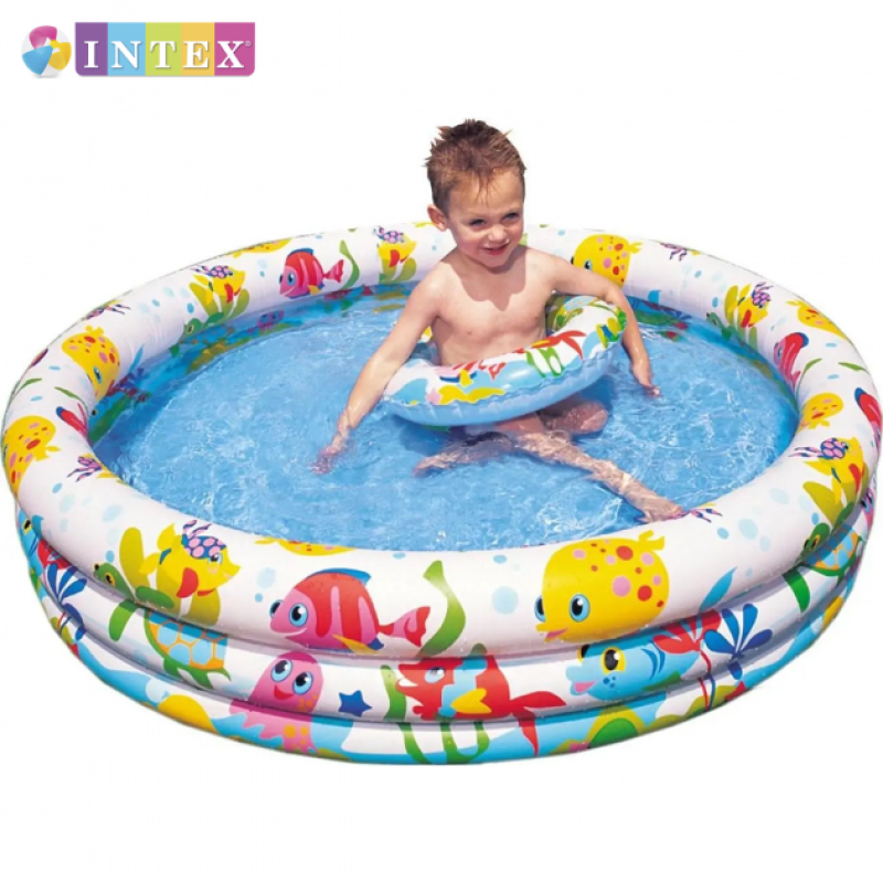 Надувний басейн дитячий від 2 років Intex 59431 Акваріум 132х28см 248л 3 кільця Різнокольоровий