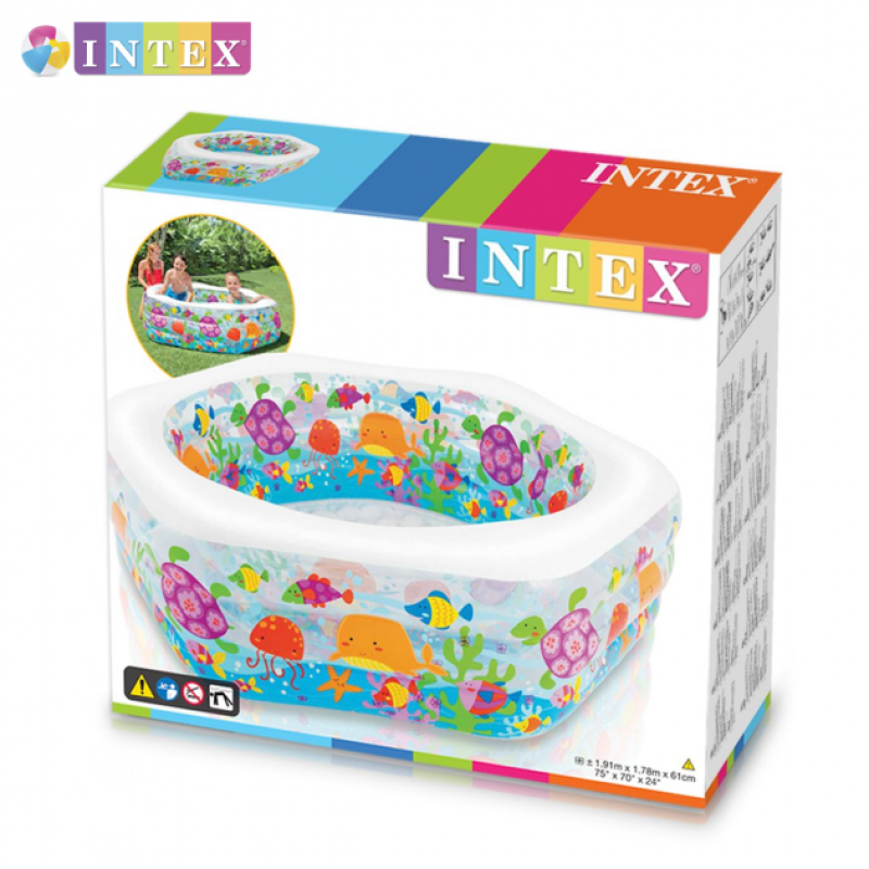Надувний басейн дитячий від 6 років Intex 56493 Океанський Риф 191х178х61см 510л Різнокольоровий
