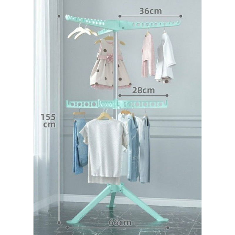 Двоярусна сушарка для одягу підлогова розкладна з обертанням з хромованої нержавіючої сталі та пластику 155*66*36см Azure (NT9882)