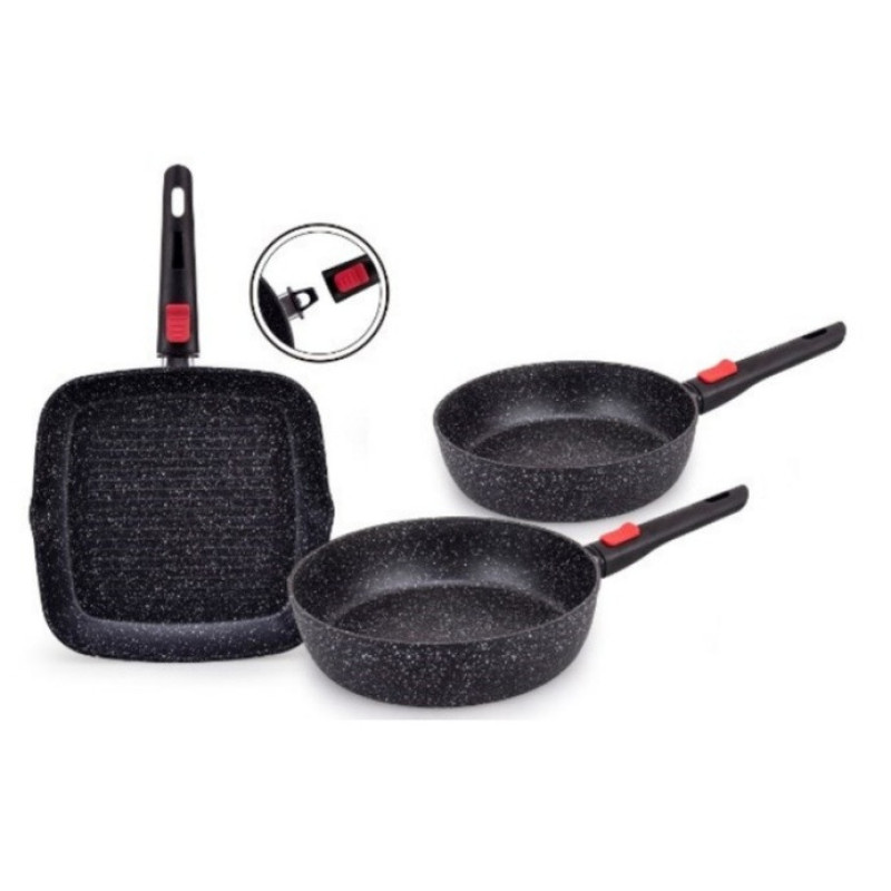 Набор сковородок 3 шт Edenberg EB-14515 с мраморным покрытием со съемными ручками